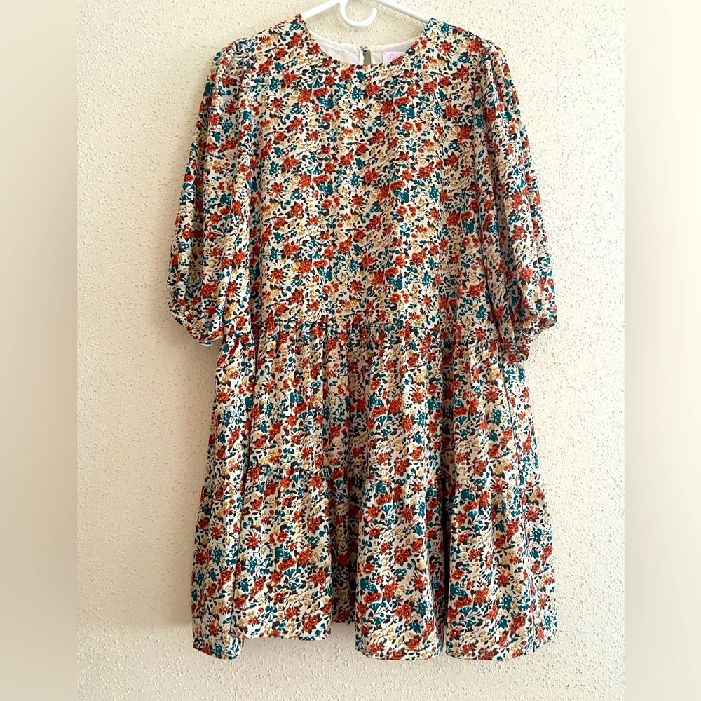 Pink Lily - Women’s Medium Floral Balloon Sleeve Ruffle Bottom Dress